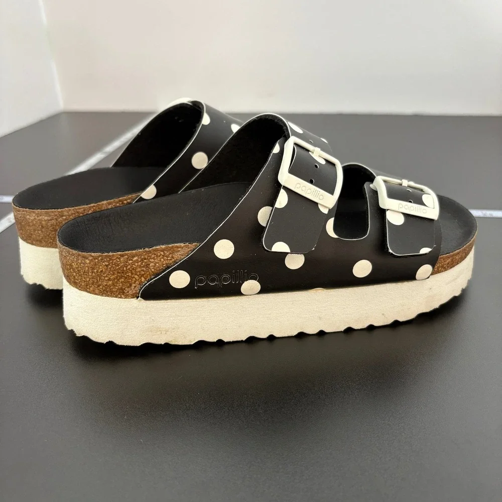 Papillio Women Sandals 36 (5) Black PolkaDot Arizona Platform Birkenstock Slides